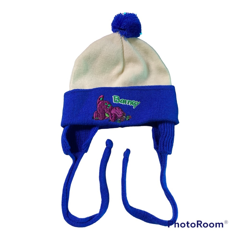 Vintage Barney winter hat with ear flaps 1997 infant hat A2